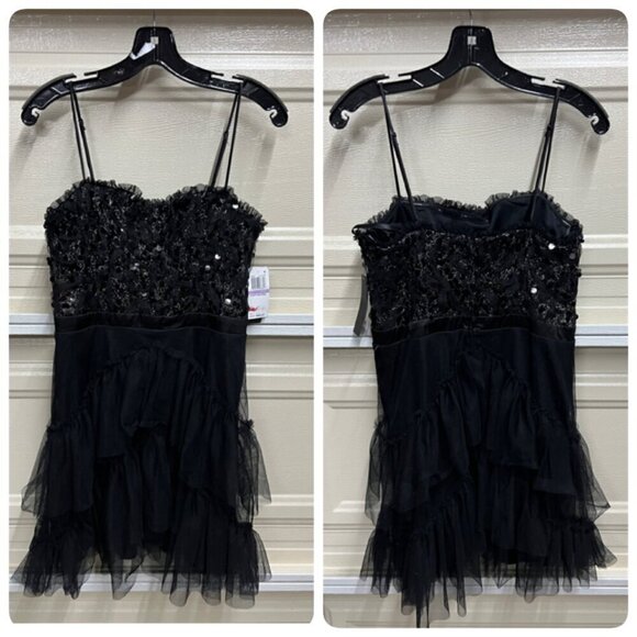 City Studios Womens Juniors Paillettes Mini Fit & Flare Dress Sz 11/12 Black - Picture 2 of 11